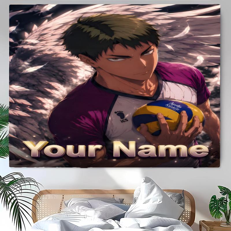 Ushijima Wakatoshi Tapestry with Custom Name Wall Hanging Room Background Cloth Home Decor Beach Mat Yoga Mat Sofa Bed Sheet