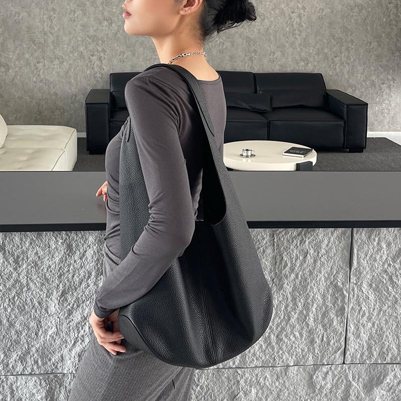 New Top Layer Cowhide High-end French Style Armpit Bag, Genuine Leather Shoulder Bag, Women's Commuting Style Tote Bag