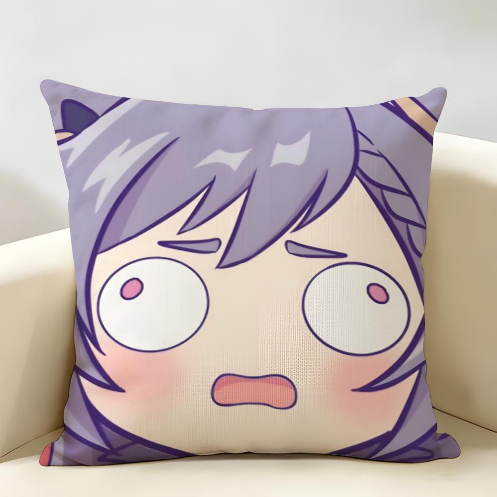 Keqing Cute Genshin Impact Cushion Cover Natural Linen Organic Fabric DoubleSided Printing Room Sofa Decor Pillow Case