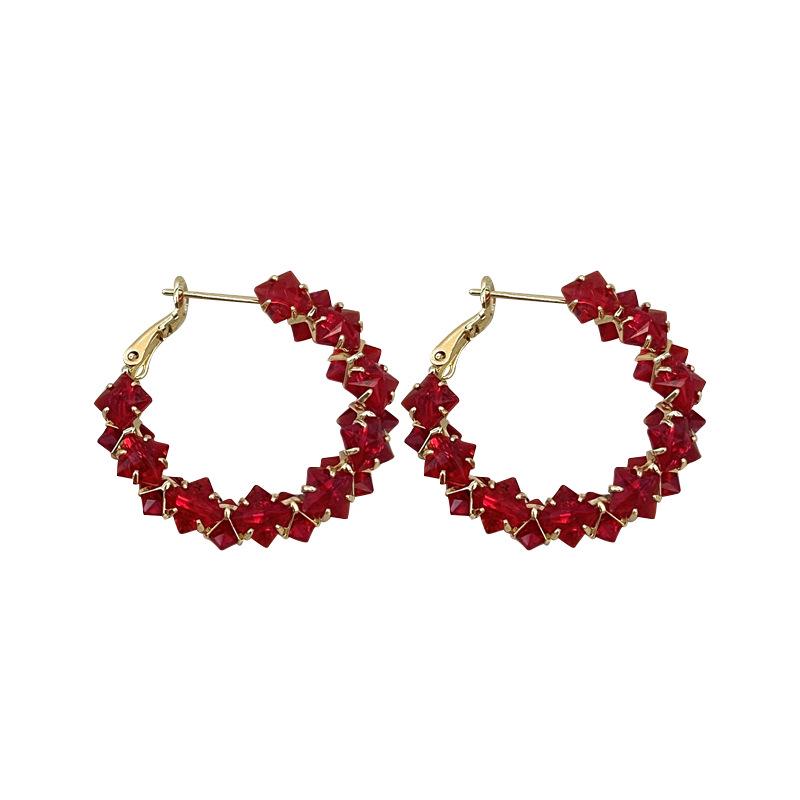 Korean Style Red Zirconia Hoop Earrings - Sparkly, Luxurious, Fashionable, and Versatile Accessories for Women