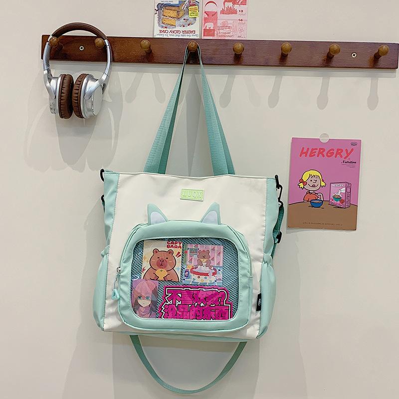 

Дизайн Харадзюку Сумка через плечо Женская Большая вместимость Повседневная Сумка-тоут для поездок на работу Студенческая косметичка для занятий зелёный