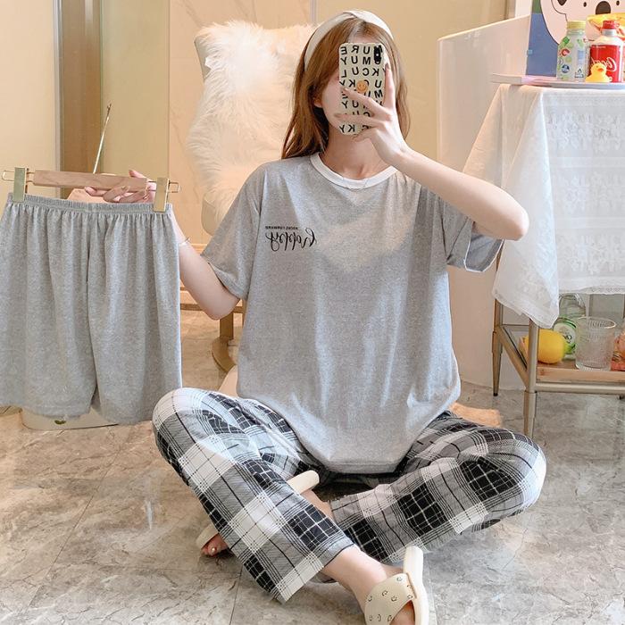 3 Sets Of Summer Women's Pajamas Set Of Short-Sleeved Long Pants Casual Girls Homewear Sets Teenage Homewear