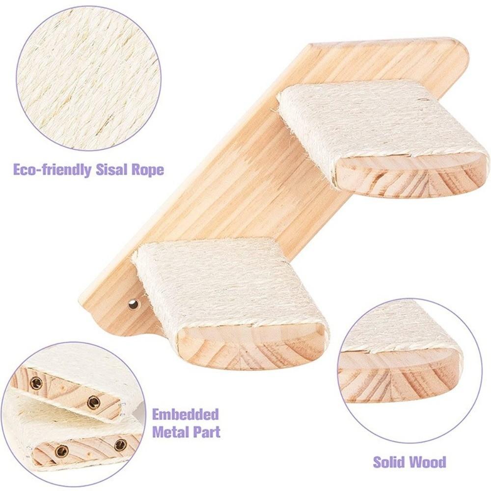 Wooden Cat Climbing Shelf Wear Resistant Space Saving Wall Mounted Cat Hammock with Cushion Pet Wall Steps Training