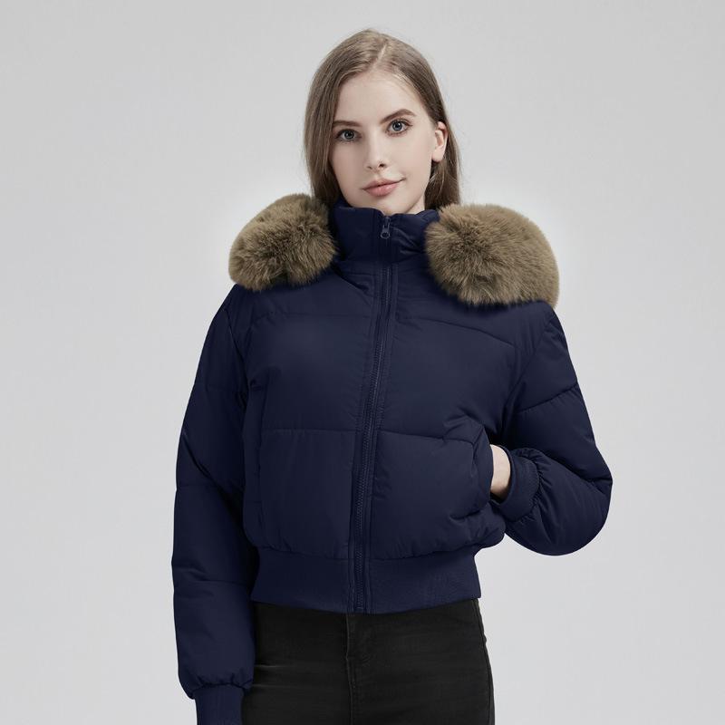 Women's Warm Puffer Jacket with Big Fur Collar Short Thickened Hooded Small Down Jacket