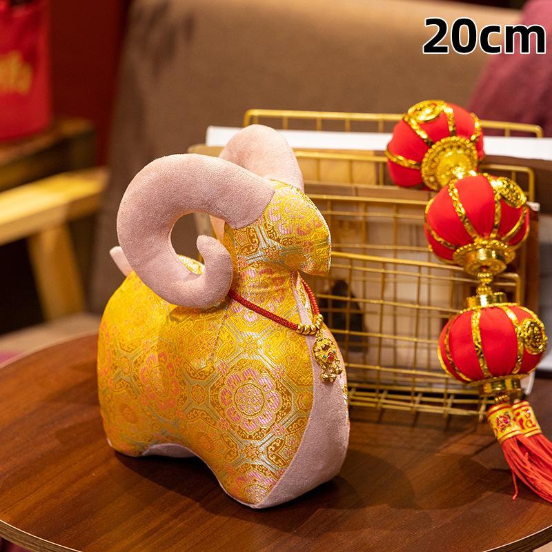 1Pcs Chinese Zodiac Sheep Mascot Plush Doll Traditional Jacquard Fabric Ornament Festive Lucky Sheep Stuffed Toy For Home Decor