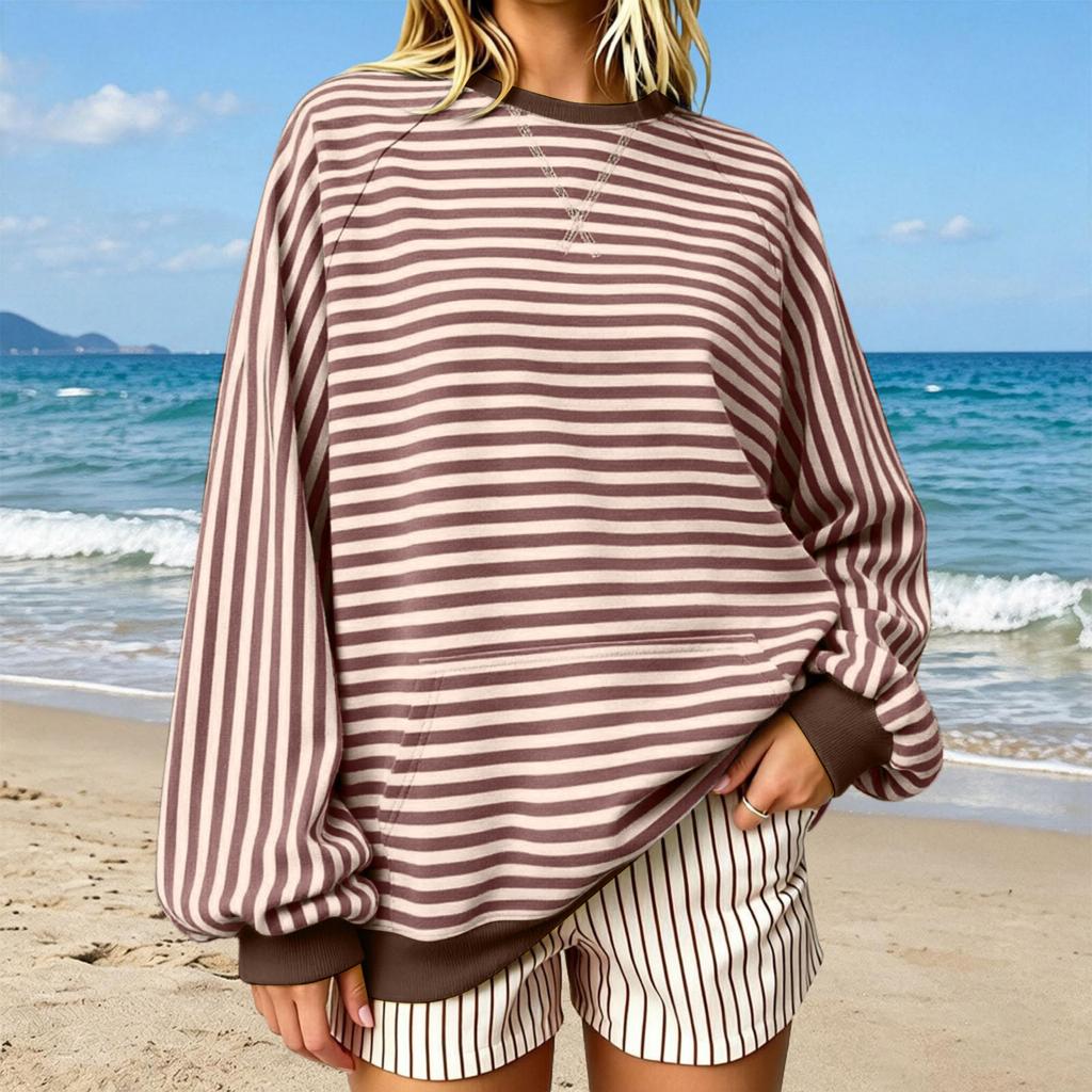 Women's Striped Sweatshirt, Casual Pullover Top for Everyday Wear