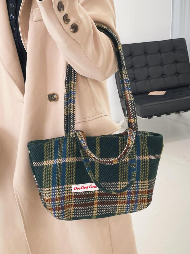 Herbst/Winter Handtasche mit großem Fassungsvermögen im Karomuster - Vielseitige Tragetasche für Damen und Studentinnen im koreanischen/japanischen Stil