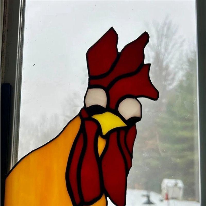 Funny Window Corner Decor - Peeping Rooster, Funny Rooster Stained Bird Window Corner Decor, Rooster Yard Decor