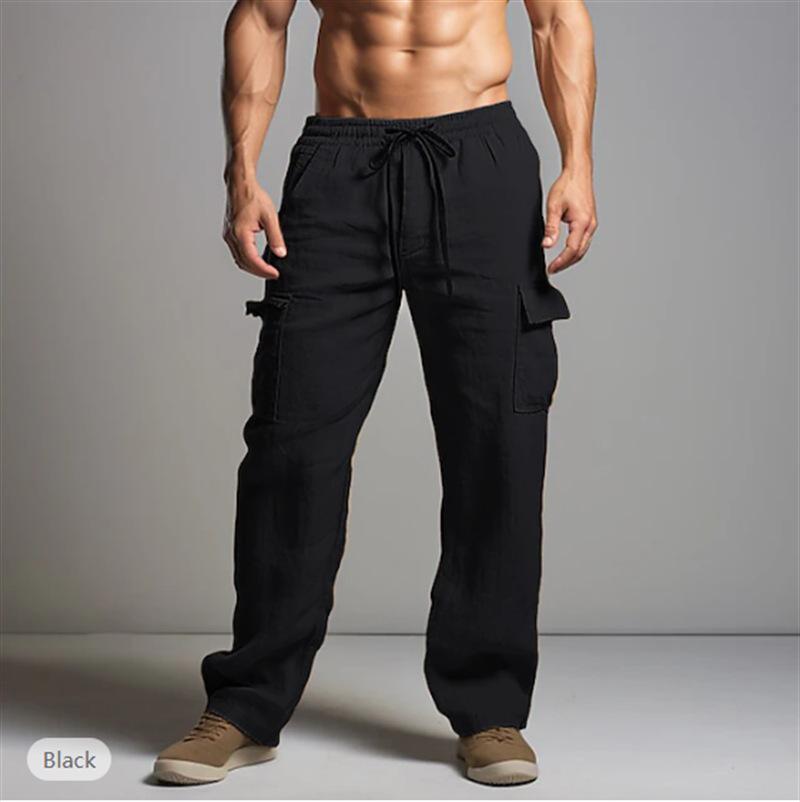Pantalones casuales holgados y ligeros para hombre, con cordón y cintura elástica, para yoga, playa, rectos, transpirables y con bolsillos.