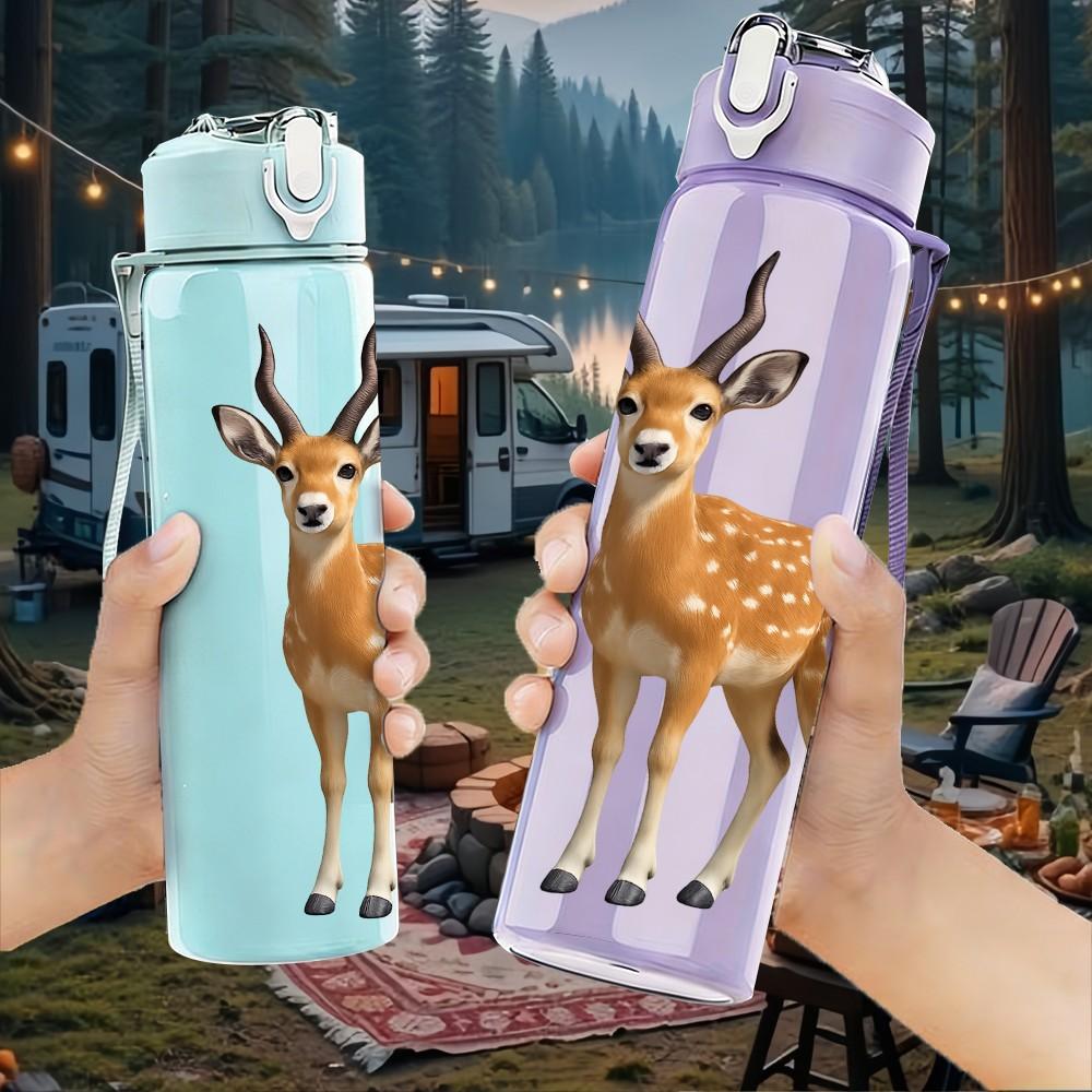 1PC Forest Deer Animal 750ml Color Plastic Sports Water Bottle Leakproof Flip Straw Lid Suitable for Sports Office Home Use