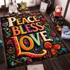 Colorful Carpet with "Peace Bless Love" Text and Floral Design Suitable for Use As an Anti-slip for Living Room Bedroom Sofas