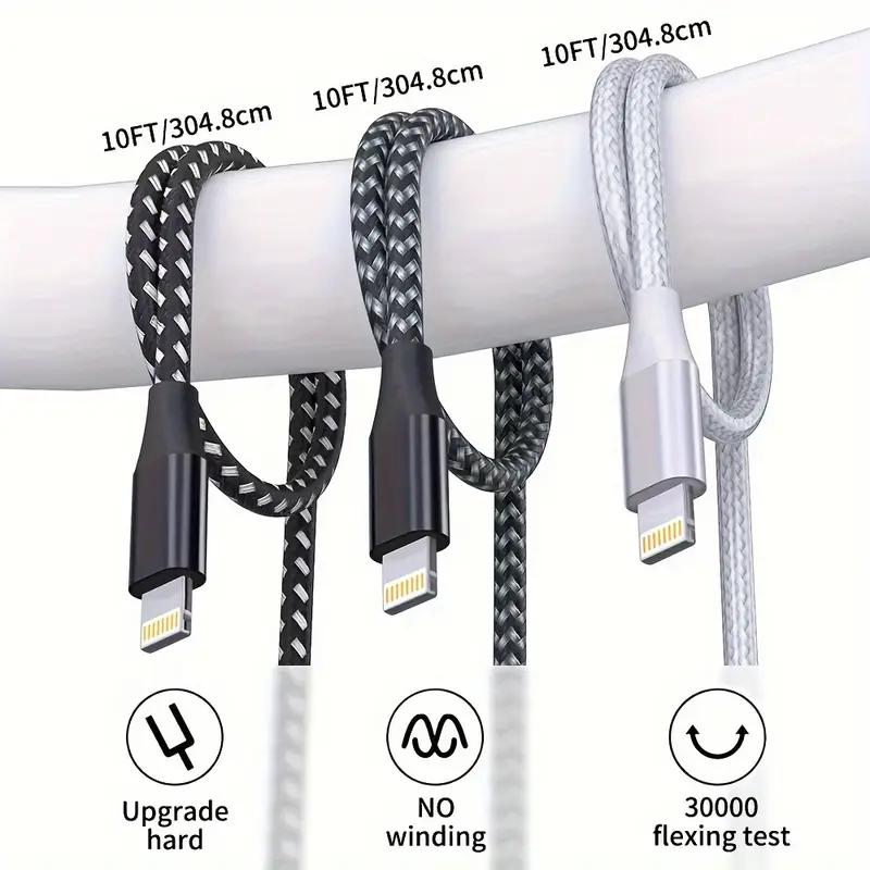 Certified 3PCS 1PC10FT USB A To Lightning Cable For iPhone 14 13 12 X XR Fast Charging Cable Charger Data Wire Cord