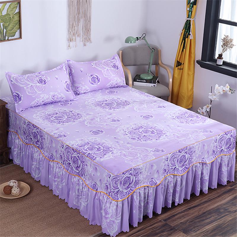 Europäischer Bettüberwurf Polyester Baumwolle Bettröcke Blumen Bunt Bettwäsche 150X200cm Queen Size Heimtextilien