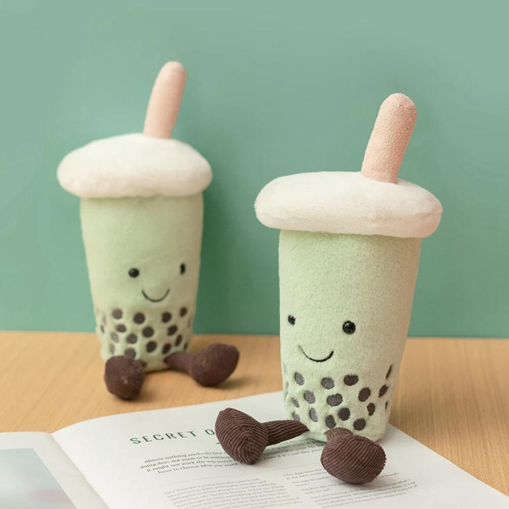 Matcha Bubble Boba Tea Pink Latte Plush Drink Stuffed Smiling Face Plushie Home Decoration Gift