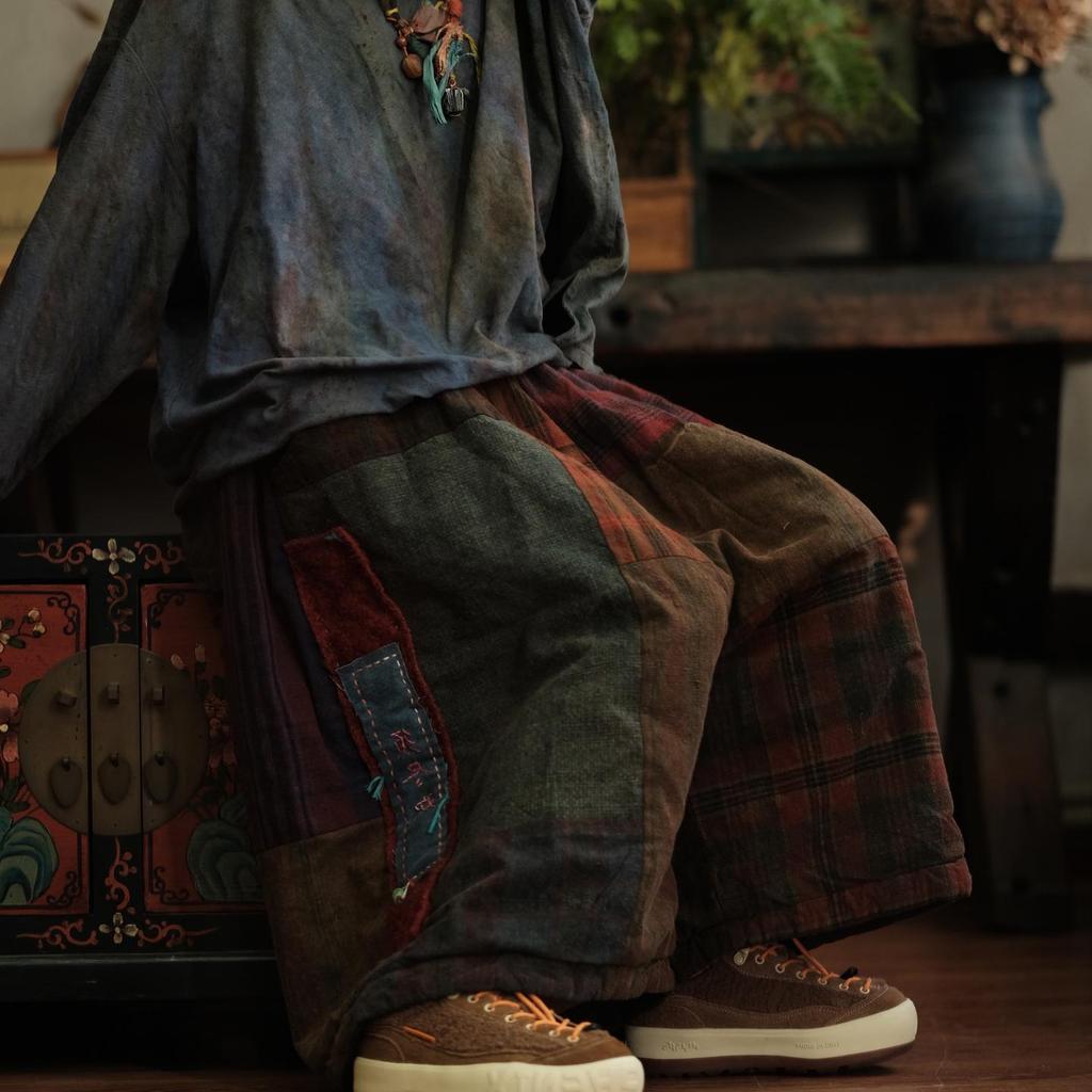 Little Mud Girl Retro Artistic Handmade Cotton Patchwork Pants