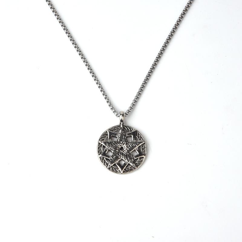Trendy Men Necklace European and American Long Style Domineering Personality Pentagram Disc Pendant
