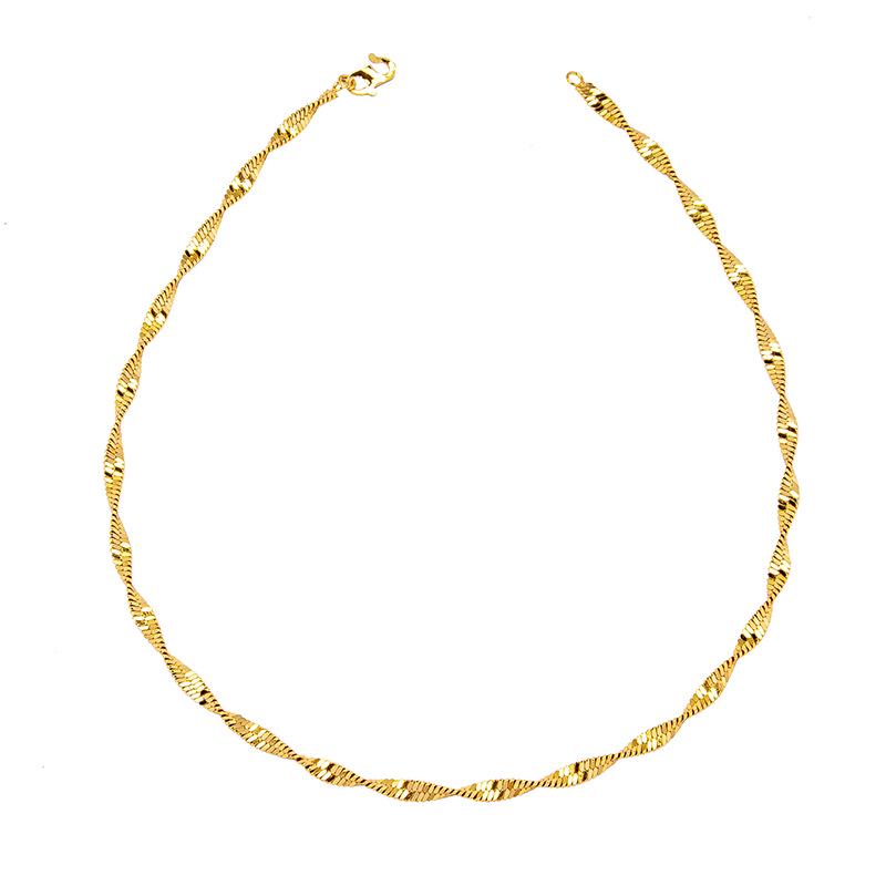 Trendy Vietnam Sand Gold Necklace & Water Wave Chain Bracelet Anklet Set with Long-lasting Color Retention