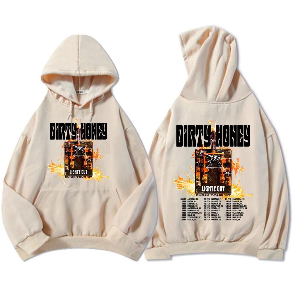 Dirty Honey Lights Out EU/UK Tour Hoodies Unisex Streetwear Fashion Long Sleeve Hooded Sweatshirt Graphic Print Merch Women Men