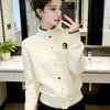 Solid Knit Cardigan Long Sleeve Half High Collar Chinese Style Casual Top
