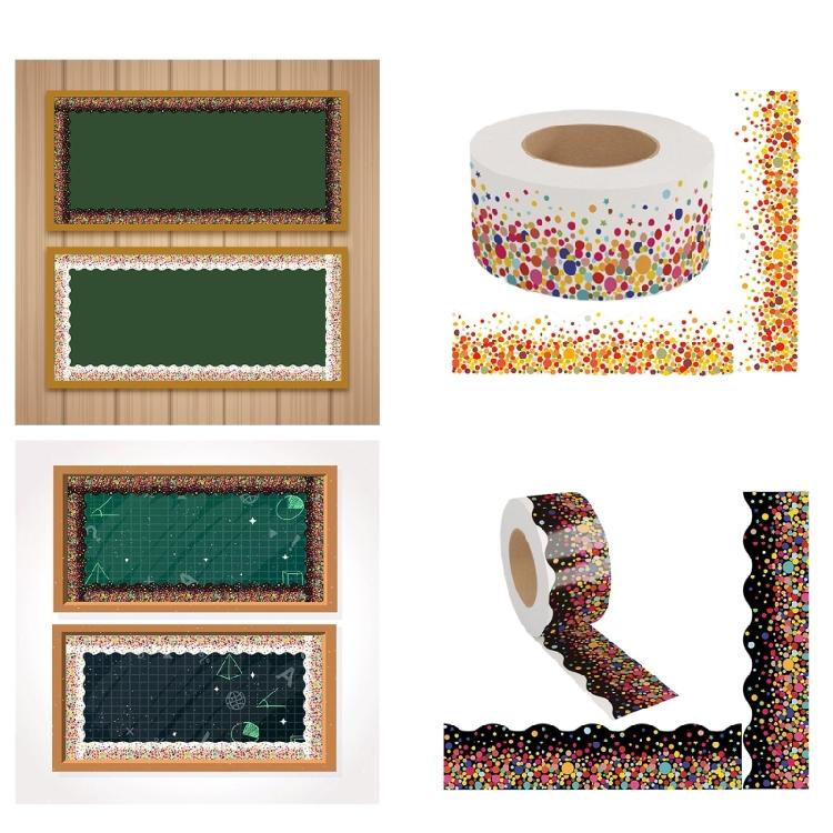 65.6feet Scalloped Rolled Border Trim with Colorful Dot Pattern for School, Classroom & Office Whiteboard Decoration