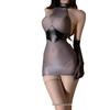 Nighttime Fun: Sexy Patent Leather See-Through Bodycon Skirt Set for Women