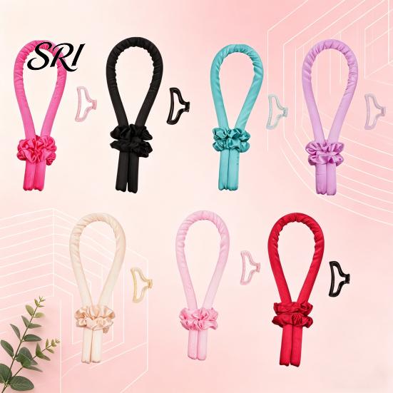 Lazy Curls Maker No Heat Hair Curling Rod Headband with 2 Scrunchies Claw Clip Overnight Sleeping Breathable Silk Ribbon Curler Women Long Roller