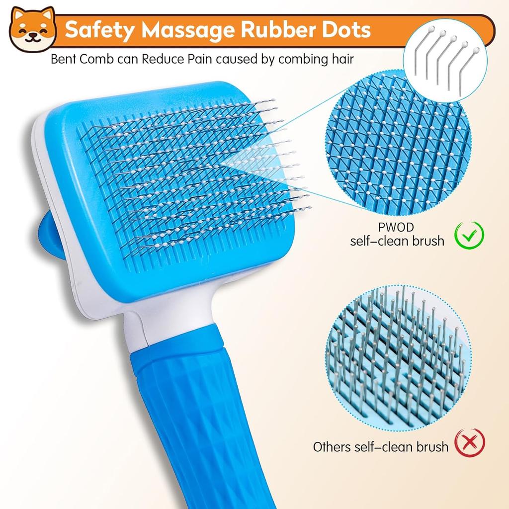Dog & Cat Brush, Self Cleaning Slicker Brush for Pets, Upgraded Dog Brush for Shedding Massaging and Grooming, Removes Loose Undercoat & Portable