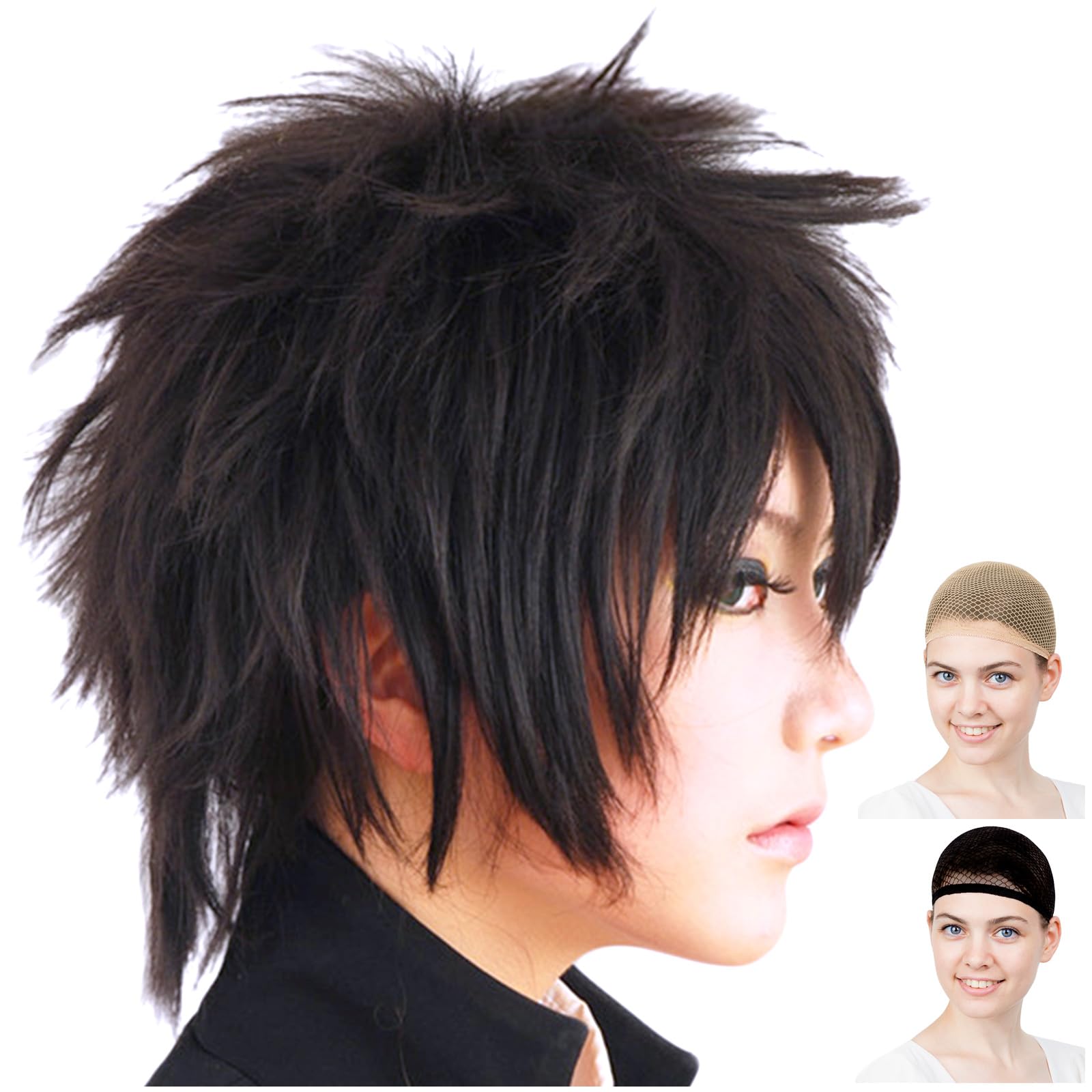 

Косплей-парик CaseEden, Короткий, 30 см, Термостойкий, Черные волосы, Включает 2 сетки для парика