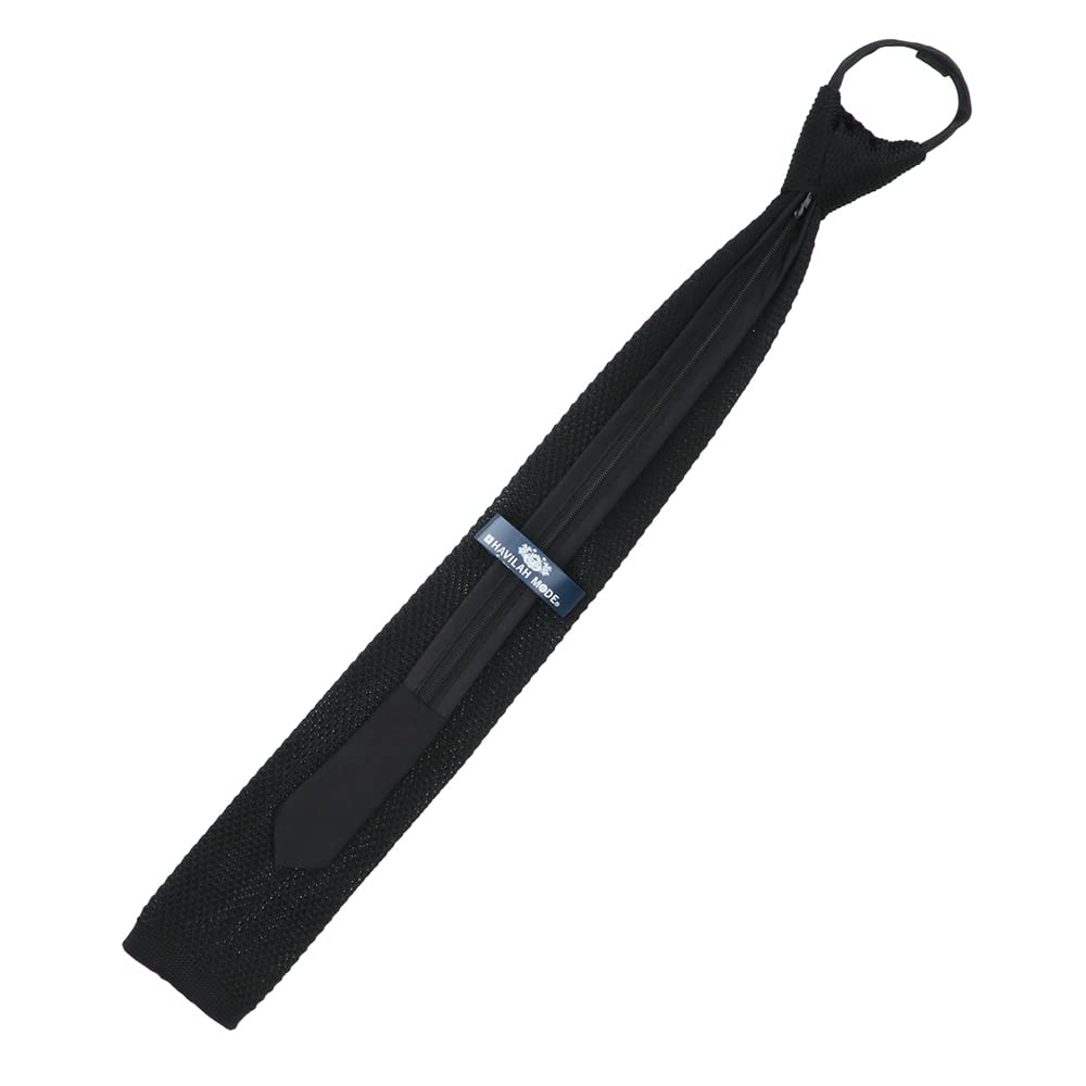 One-touch knit tie, washable, suitable for business, job hunting, weddings, Father's Day, NTA006 HAVILAH MODE (Black)