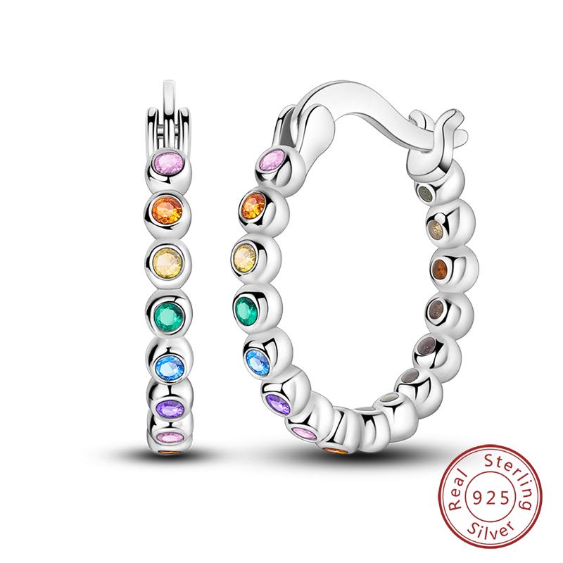 New 925 Silver Hope Rainbow Flower Earrings For Women Sparkling Colored Zircon Star Koi Earrings Fashion Party Jewelry