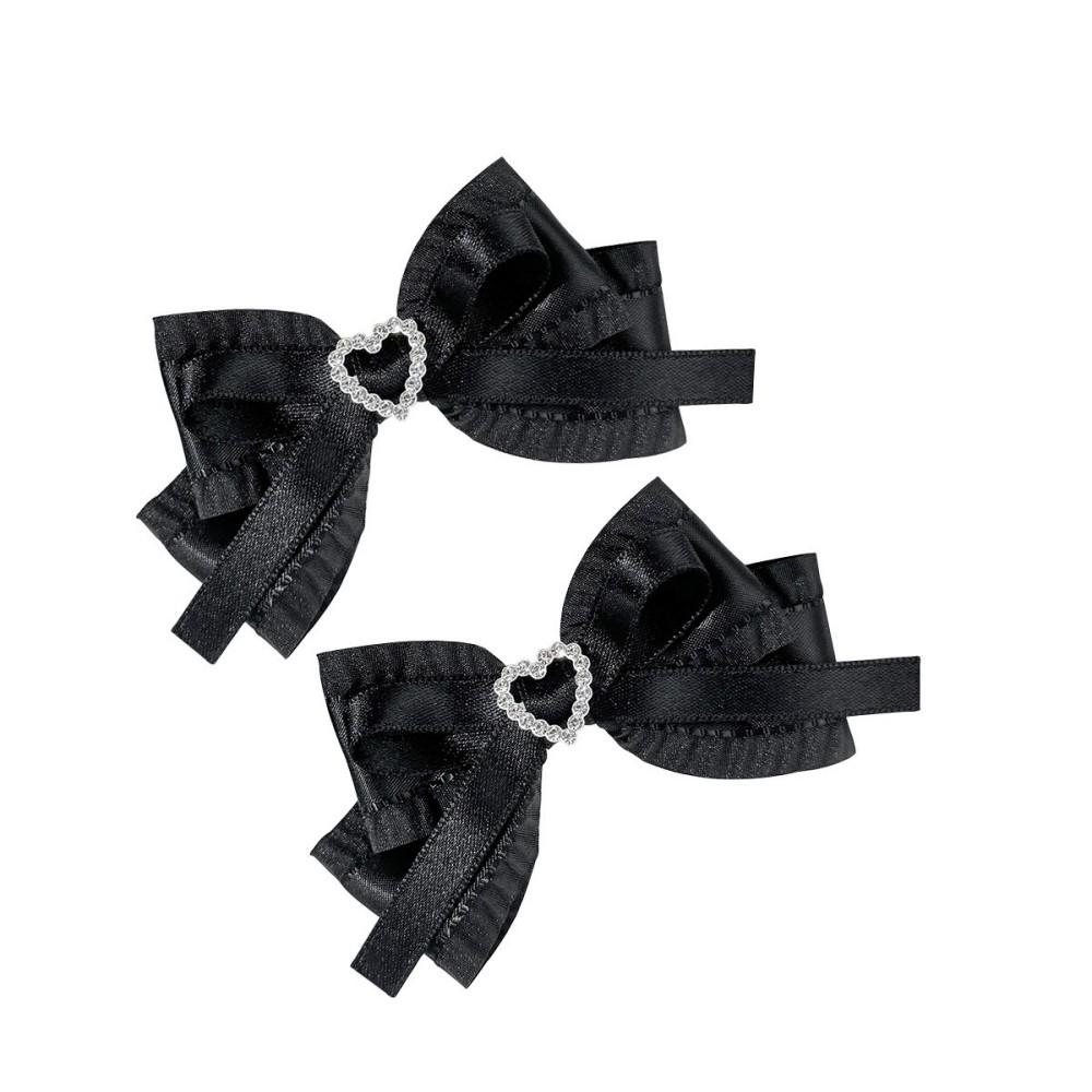2pcs Heart Shaped Bow Hair Clip Sweet Rhinestone Double Ponytail Headwear Kawaii Lolita Cosplay Headdress Jk Uniform Hair Accessory