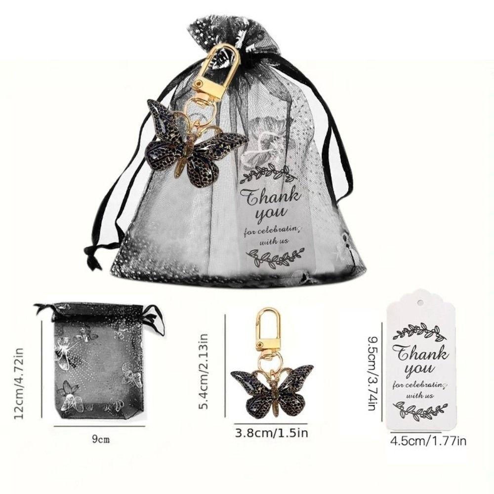6Set/Pack Gradient Design Butterfly Keychain Gift Set Brown Cards Party Gift Bag Organza Drawstring Bags Party Favor