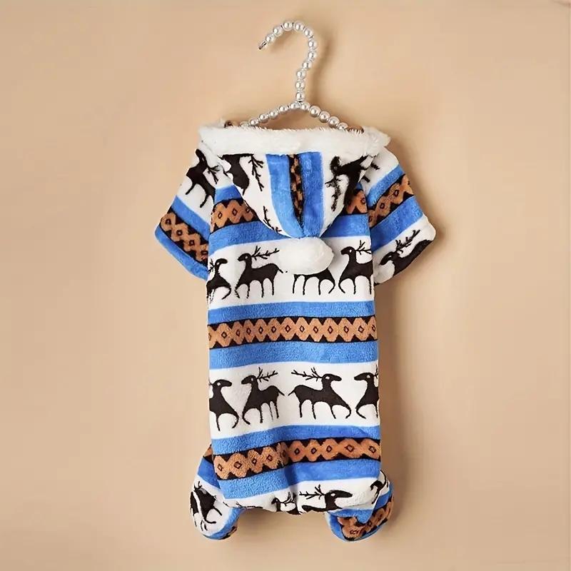 

Pet Christmas Reindeer Graphic Hooded Jumpsuit Pajamas for Small Dogs 1pc Puppy Costume Toy And Clothing Accessory S синий