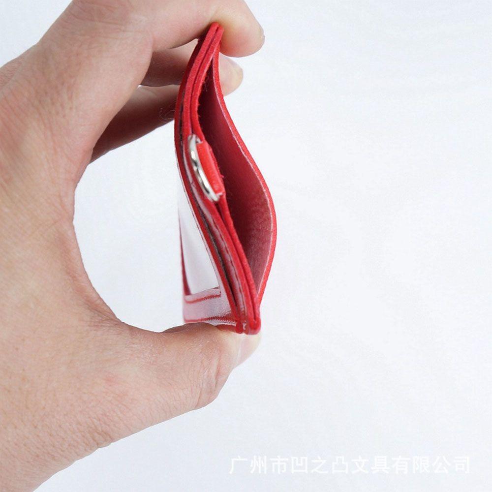 Two-sided Badge Cover PU Leather ID Sleeve Badge Holder Card Case Card Clips