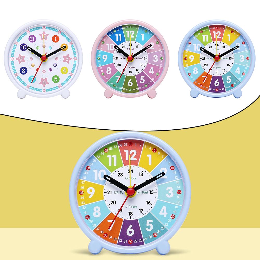 1Pcs Small Silent Bedside Clock Student Simple Alarm Clock For Early Childhood Education Desktop Colorful Learning Clock