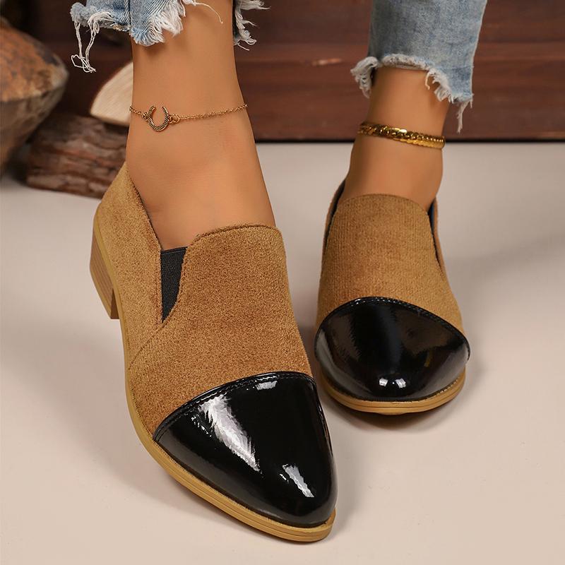 Leopard Printed Women's Low Heel Pumps Fashion Patent Leather Patchwork Dress Shoes for Women Comfy Pointed Toe Slip On Loafers