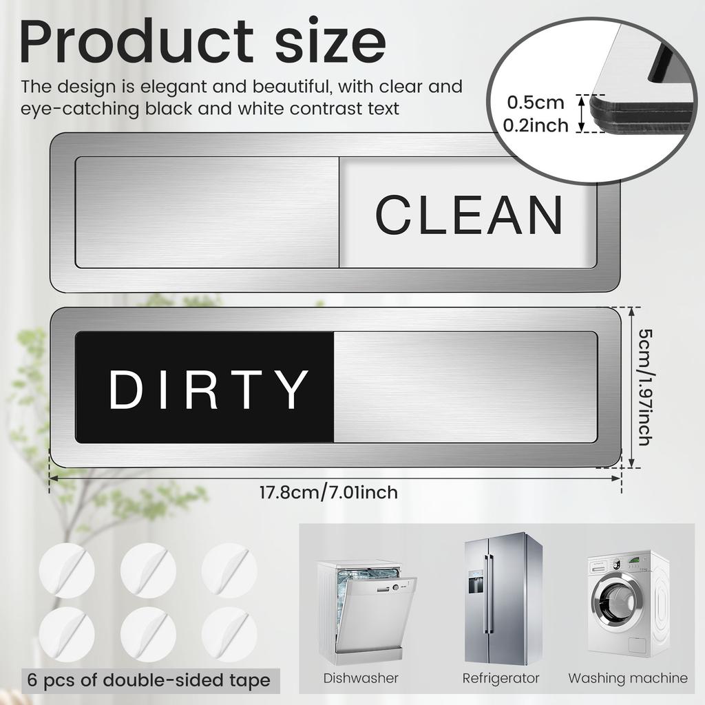 2 Pcs Dishwasher Magnet Clean Dirty Sign Acrylic Magnet Clean Dirty Signboard Dishwasher Label Notice for Home Hotel and Kitchen
