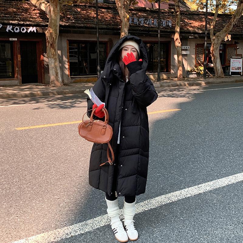 New long down cotton-padded clothes for women's winter fashion hooded knee-length thickened warm cotton-padded jacket