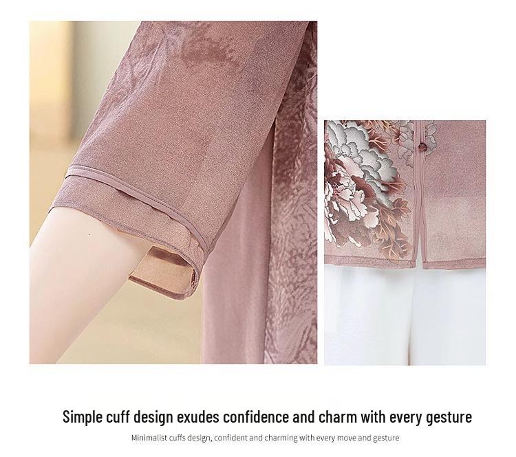 Stylish Chiffon Blouse: Chinese-Style Short-Sleeve Top for Middle-Aged Women