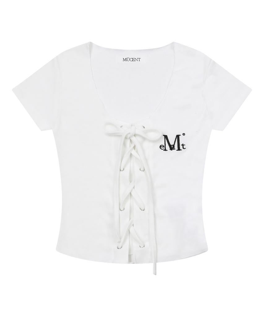Mucent Luque Eyelet Lace-Up Corset Rolled Short Sleeve Tee (2 Colors)