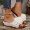 New Women Wedges Slippers Fashion Flower Slippers Women 2025 Summer Beach Platform Sandals Outdoor High Heels Shoes Slides Women
