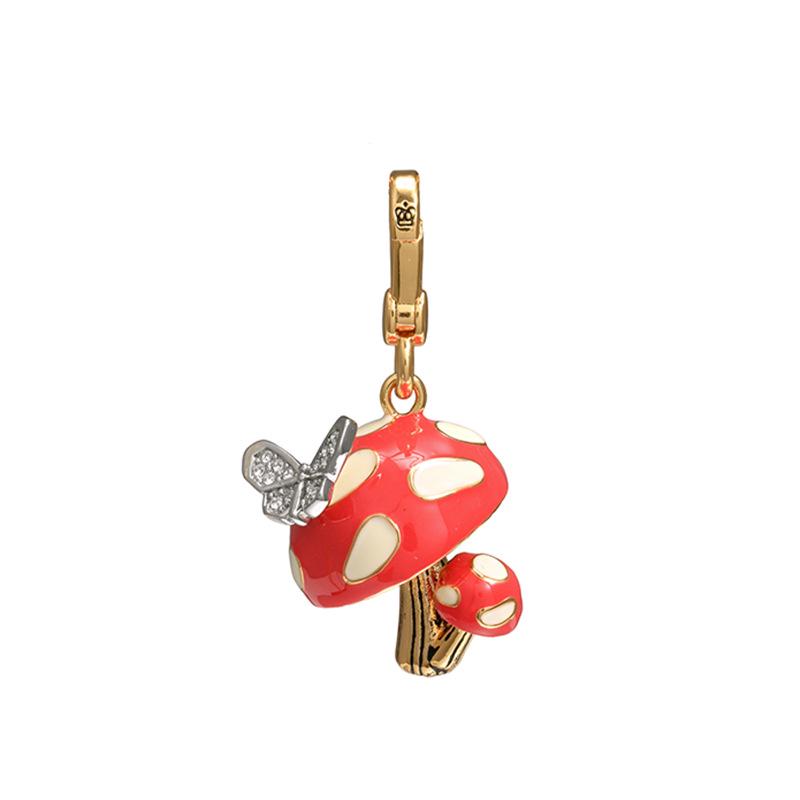 Эмалевый кулон-брелок-подвеска на цепочке  Бабочка и Красный Гриб