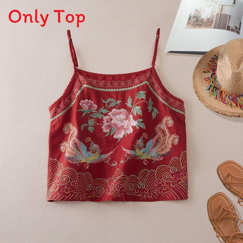 Cotton Linen Embroidered Vintage Sleeveless Tank Top For Women Summer Casual Wear