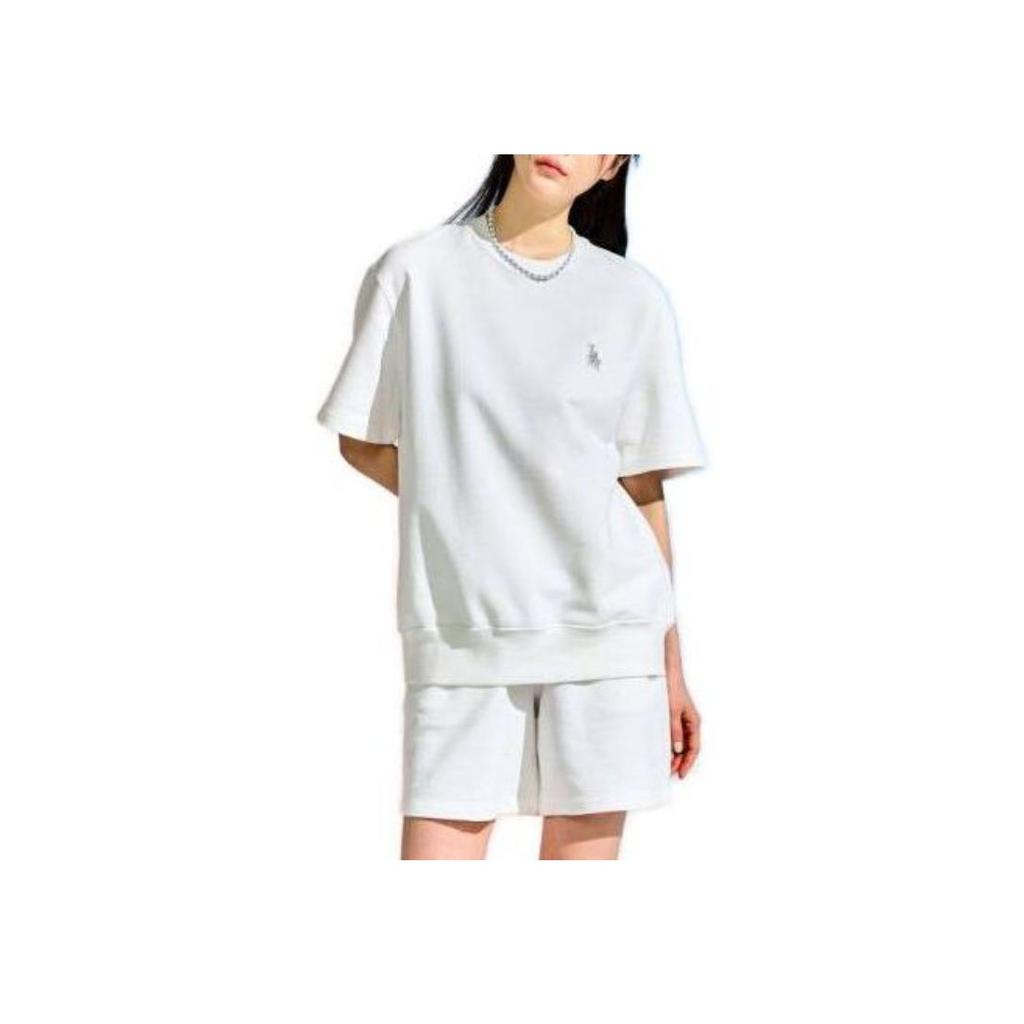 MLB Solid Color Pullover Crew Neck Short Sleeve T-Shirt Women Tops White 3AMTB0531-07IVS