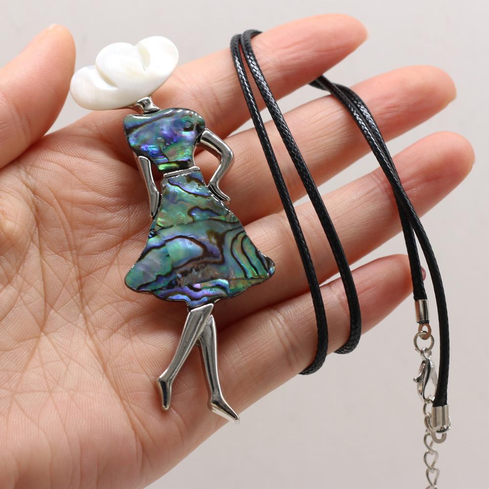 

Новый стиль, ожерелье из натуральных ракушек, красивая брошь, кулон, кожаный шнур, 2 мм, подвески для элегантных женщин, романтический подарок 30x85mm