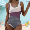 Women Plus Size Geometric Printed Scoop Neck Wide Straps High Cut One Piece Swimsuit Black White Orange