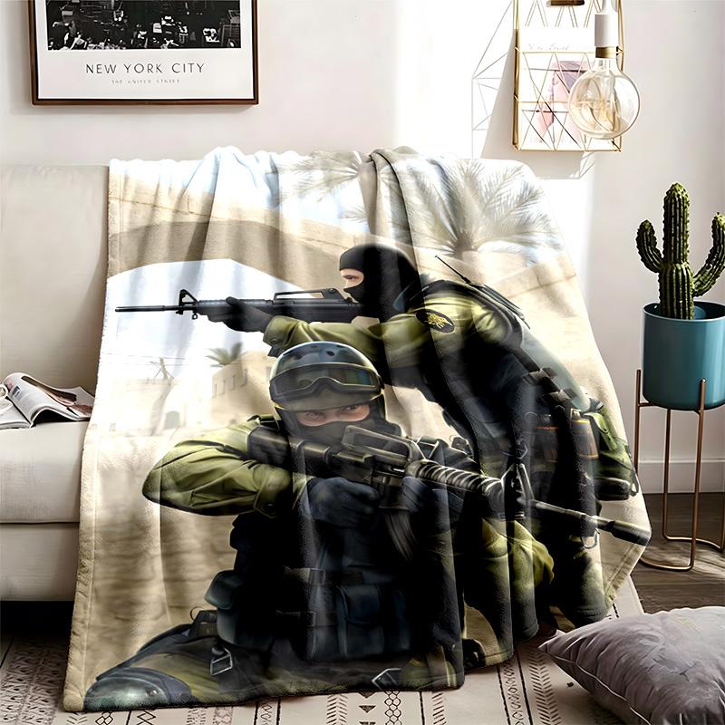 Couverture Thème Counter Strike Convient Pour Le Canapé Le Camping Et Le Voyage Fabriquée En Matière Flamboyante Douce Un Cadeau Idéal Pour Des Occasions Comme Un Anniversaire