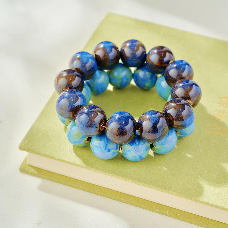Vintage Porzellan Keramik Perlen Strang Armband für Frauen Klassischer Eleganter Schmuck für Hochzeiten Tägliche Accessoires