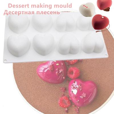 8 Stampi in Silicone a Forma di Cuore per Gelatina di Cioccolato, Stampo per Torta, Pasticceria, Fondant
