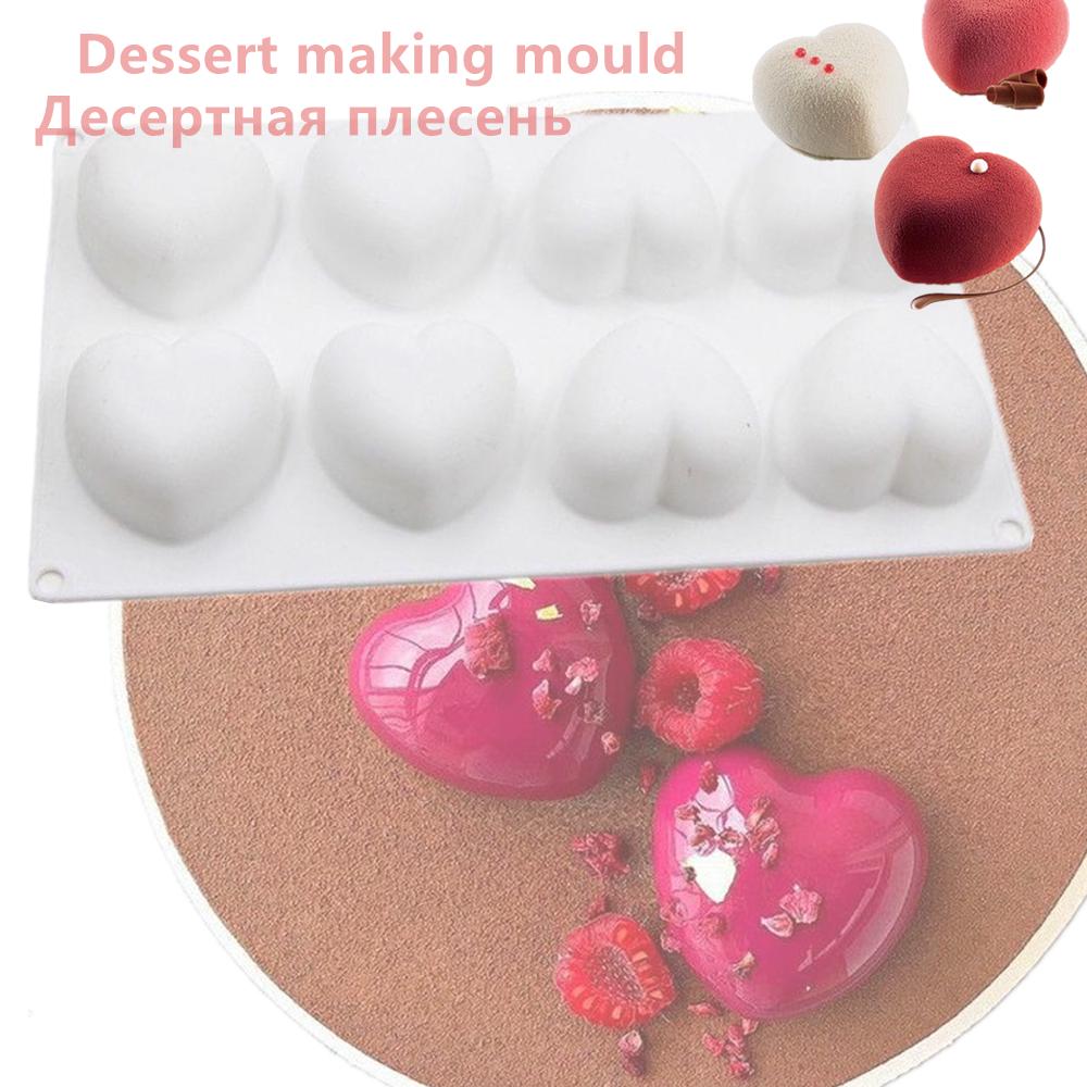 8 Stampi in Silicone a Forma di Cuore per Gelatina di Cioccolato, Stampo per Torta, Pasticceria, Fondant